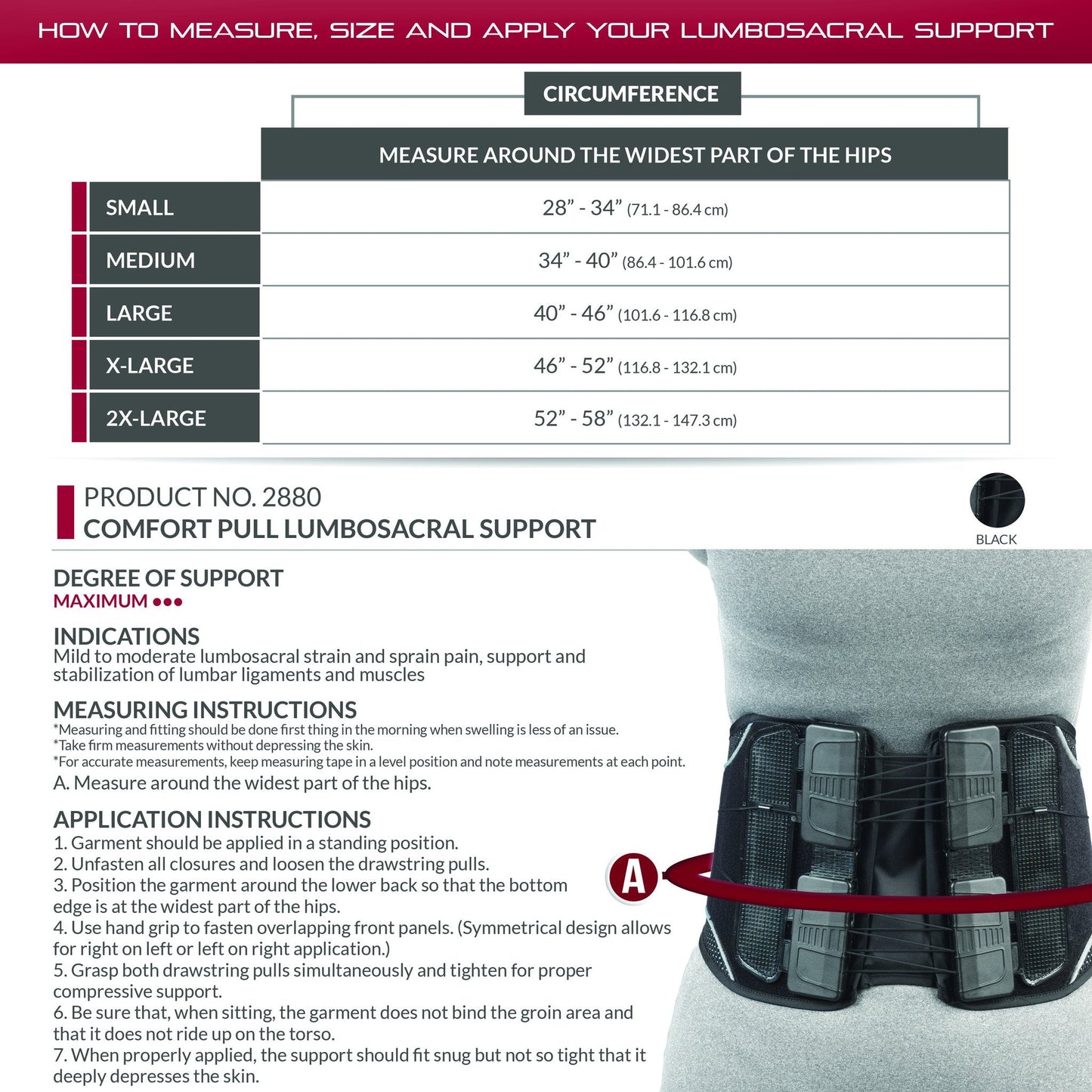 Comfort Pull Lumbosacral Support with rigid exterior 8" back panel 2880